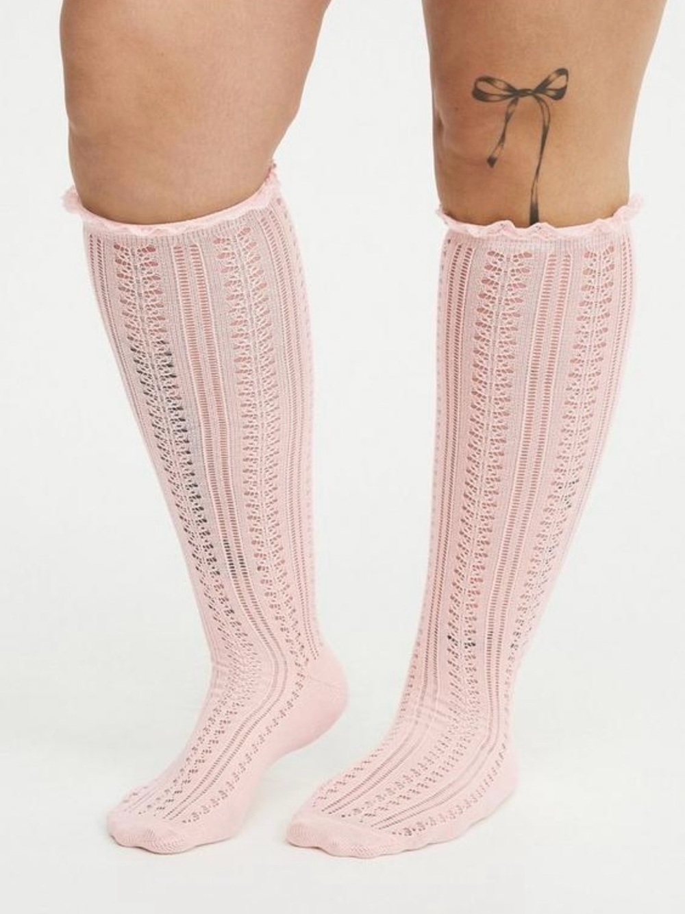 Torrid Blush Pink Pointelle Knee High Socks Cottagecore Coquette Lace Trim 7-9 - Picture 1 of 4